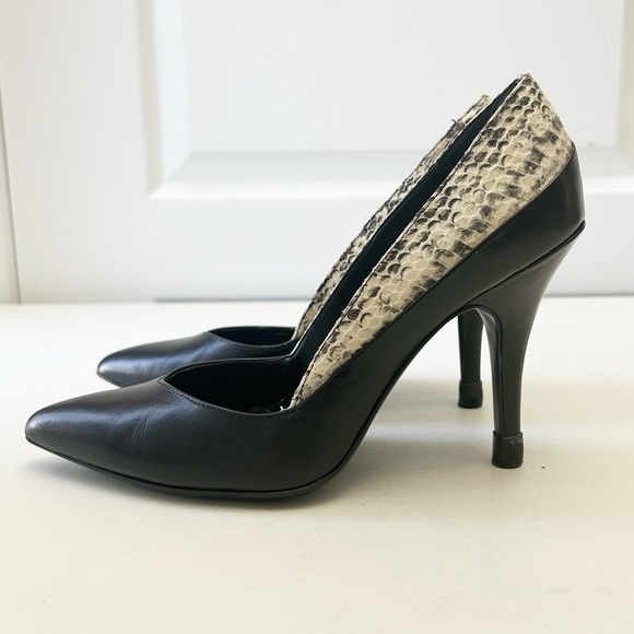 Calvin Klein Black and Snake Print Leather High Heels Pointed Toe Pumps Size 7 - Picture 6 of 15